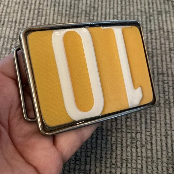 License plate belt buckle Yellow White Number 10 handmade rage buckles